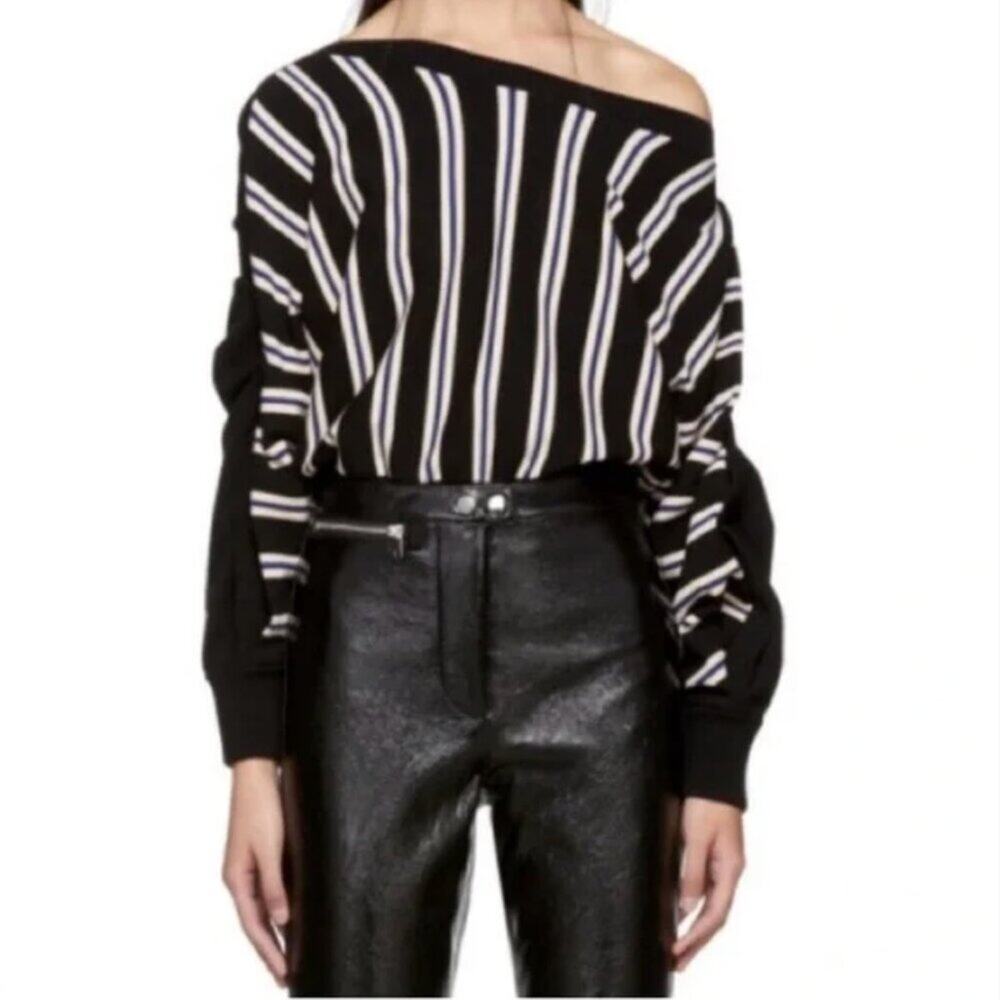 3.1 Phillip Lim Black Striped Stretch Knit Sweater